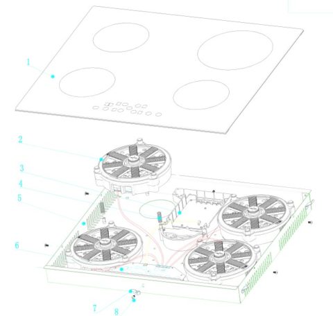 4 Zone induction Cooking explored view